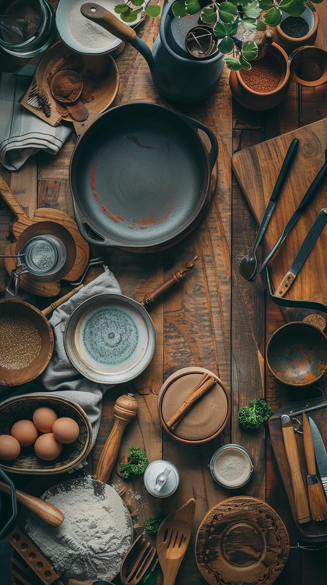 Cozy kitchen workspace with utensils and ingredients